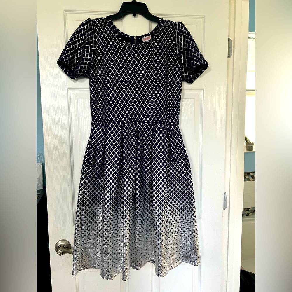 LuLaRoe Elegance Amelia in Silver and Navy